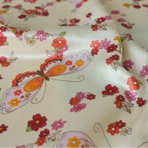 Butterfly print poly satin fabric